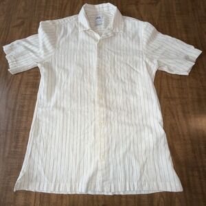 Zara Button Shirt Men Small Beige Striped Collar Short Sleeve Relaxed‎ Fit Adult